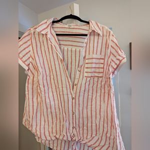 Striped Tie-Front Linen Shirt from Dressbarn